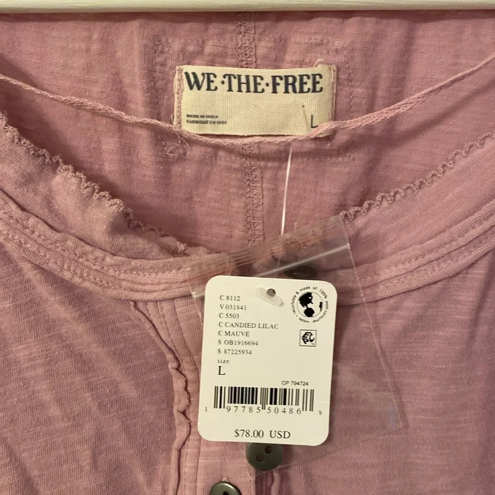 BNWT Free People We The Free Our Song Henley Cuff Candied Lilac L - Picture 5 of 10